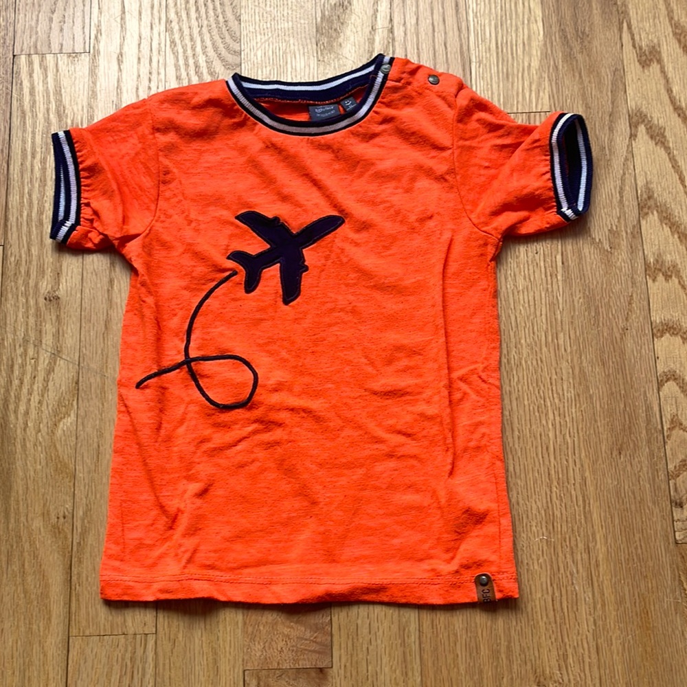 Baby face neon orange t shirt with navy plane 2 T